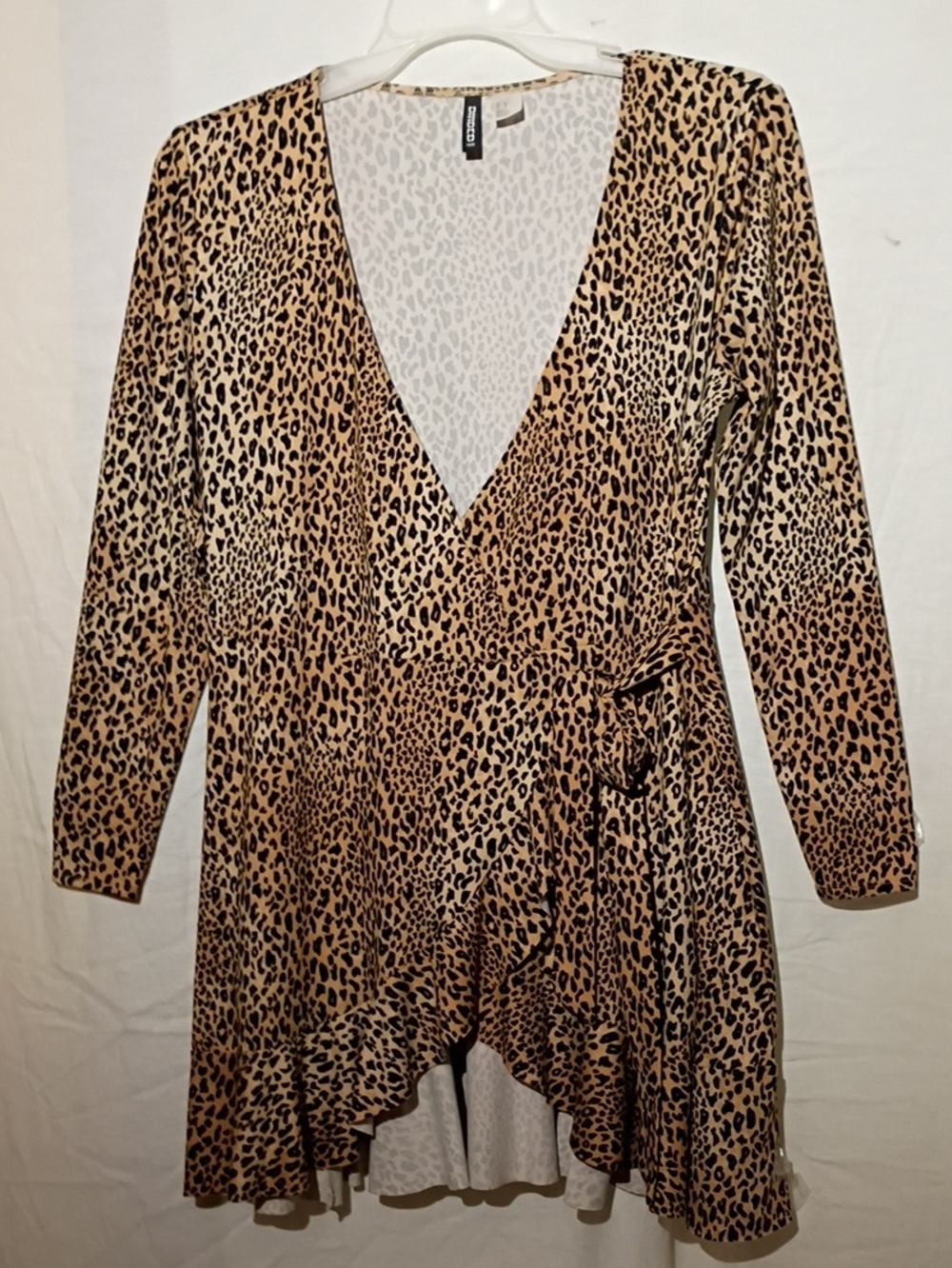 Leopard-Print Wrap Tunic, Tan & Brown, Sz 12, NWOT